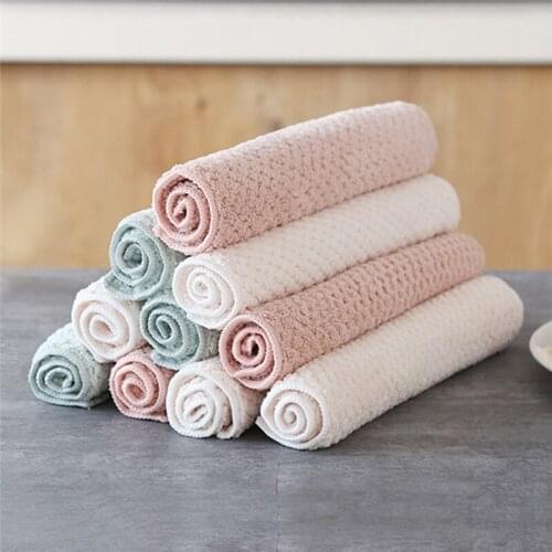 10PCS/Set Household Kitchen Towel Absorbent Thicker Double-layer Microfiber Wipe Table Kitchen Towel Cleaning Dish Washing Cloth