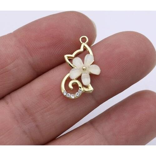 10pcs Gold Color Crystal Cat Charms Pendants for Bracelet Necklace Jewelry Making Earrings DIY Handmade