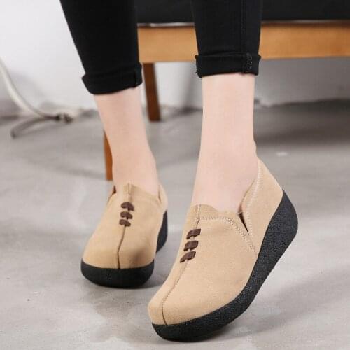 2020 Women Creepers Platform Wedges Flats Ladies Genuine Leather Shoes Woman Slip On Solid Heighten Shoes Female Shallow Loafers