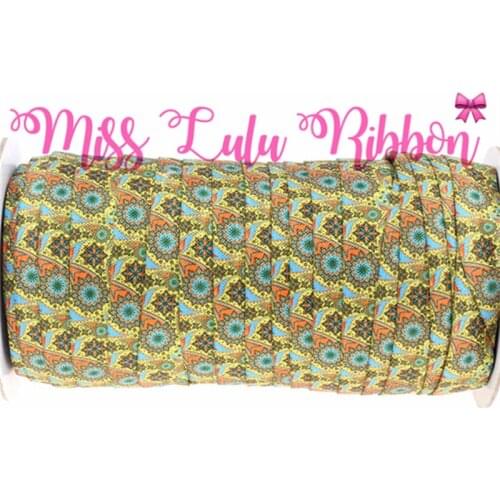 5/8"16mm Mandala Patterns Flower Series Printed Elastic Ribbon DIY Christmas&Party Home Decoration 50yards/lot MD150618-16-0711