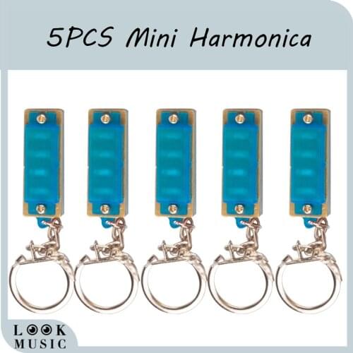 5PCS Cute Mini Harmonica 4 Hole 8 Tone Childrens Musical Instrument Harmonica Keychain Creative Gifts