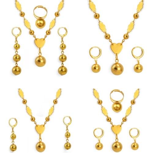Anniyo Ball sets Beads Pendant Necklace Earrings Women Round Chain Hawaiian Guam Wedding Accessories #139506