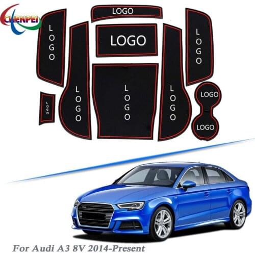 Brand LOGO Car Styling For Audi A3 8V 2014-Present Gate slot pad Interior Door Groove Mat Non-slip dust Mat Auto Accessories