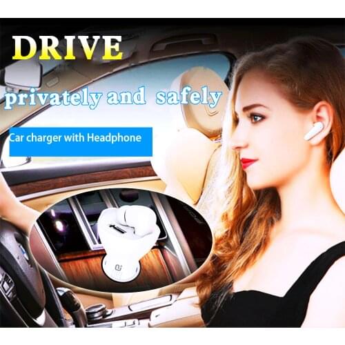 AYINO Car Charger With Wireless Earbud Earphone headphone 2.4A Phone Fast dual USB Charger Touch Control Bluetooth Earphone 5.0