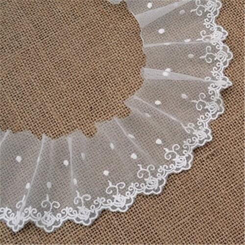 Off-white Soft Mesh Dot Embroidery Lace Fabric DIY Accessories Curtain Sofa DecorationLace Trim Width 7cm 9/18Yds/lot