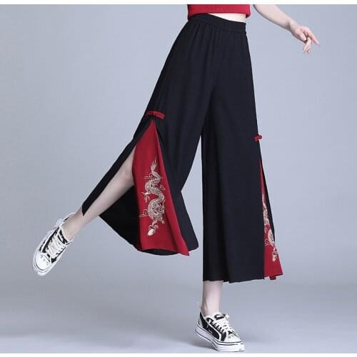 Black Kung Fu Pant Women Vintage Chiffon Chinese Style Casual Trousers 2021 Summer New Harajuku Loose Pantalones Chinos De Mujer