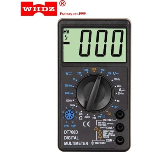 WHDZ DT-700D Mini Large Screen Digital Multimeter Buzzer Overload protection Square Wave Output voltmeter Ampere Ohm Tester