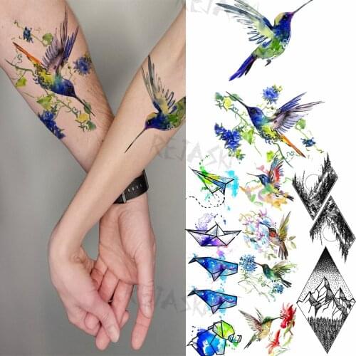 3D Color Hummingbird Temporary Tattoos For Women Men Geometry Mountain Airplane Ship Fake Tattoo Sticker Waterproof Animal Tatoo