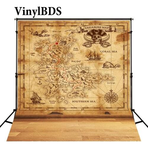 VinylBDS 10x20FT Pirate Map Backdrops Solid Color Wood Floor Background Newborn Photography Photo for Children Photography Shoot