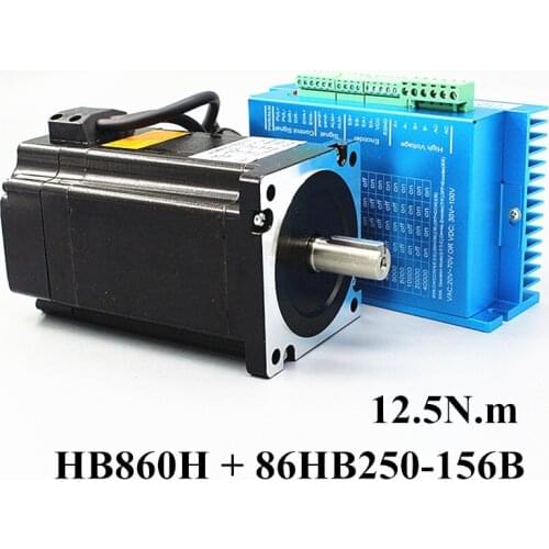 Nema 34 12.5N.m Closed Loop Stepper Motor Kit Hybird Servo Driver HB860H + 86HB250-156B 86 2 Phase Stepper Motor