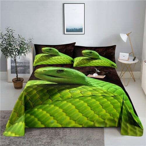 Green Snake 0.9/1.2/1.5/1.8/2.0m Digital Printing Polyester Bed Flat Sheet With Pillowcase Print Bedding Set