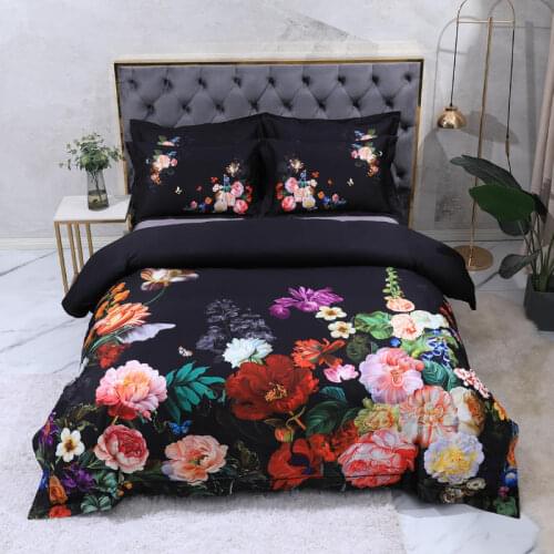 High-end 3D Digital Flower Printed Bedding Set 100% Cotton 4/6Pcs Pastoral Solid Color 600TC Duvet Cover Bed Sheet Pillowcases