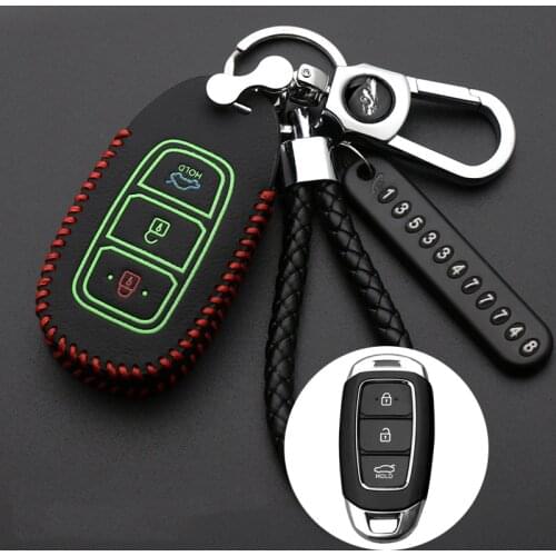 Top Layer Leather Car Key Case Cover For Hyundai i30 Ix35 KONA Encino Solaris Azera Grandeur Ig Accent Santa Fe Palisade 2018
