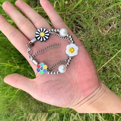 KPOP Korean Got7 Mark Daisy Anti-War Smiley Sun Flower Pearl Design Necklace Bracelet Fans Collection Men Women Jewelry a2