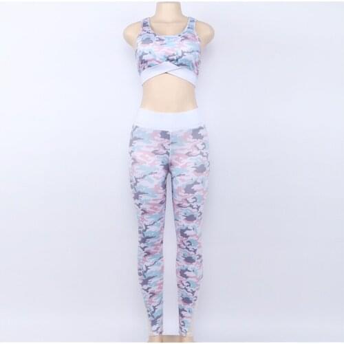 Summer camouflage tracksuits mesh two piece set crop top and pants jogging femme Sleeveless backless 2 piece sets womens outfits