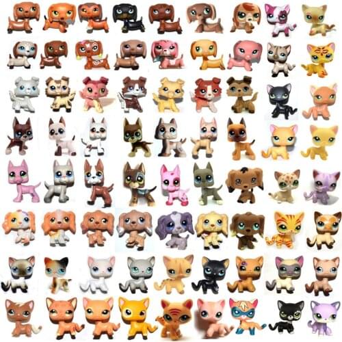 Lot of 5 Random Pet Shop Short Hair Cat Great Dane Collie Spaniel Dachshund Dog Animals Loose Figure Toy Doll Set