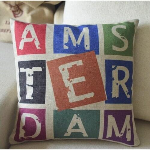Minimalist Amsterdam Cotton Pillow Cushion pillow cover Car Cushions Office Cushions Home Decor 45*45cm