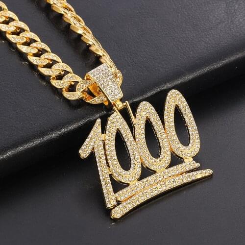 Men Hip Hop 1000 Number Pendant Necklace Miami Big Gold Cuban Chain Rapper Iced Out Bling Necklace Male Mens Jewelry Choker Gift