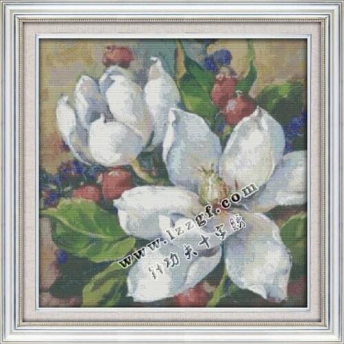 Oil painting magnolia cross stitch kit 18ct 14ct 11ct count printed canvas stitching embroidery DIY handmade needlework