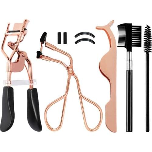 Stainless Steel Eyelashes Curler Kit Eyebrow Brush Eyelash Curler Replacement Pads Eyelash Auxiliary Tool Portable Makeup Set