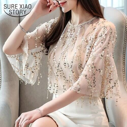 2021 Summer New Sequin Tassel Flare Sleeve Chiffon Shirt Two-piece Super Fairy Elegant Gentle Apricot Short Sleeve Blouse 14109