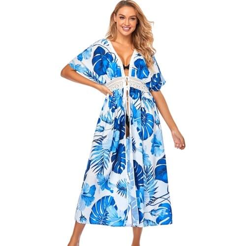 New Bikini Cover up Pareos de playa Mujer Robe Plage Kaftan dress Bathing Suit Women Cover up Swimsuit tunic Lace Shirt Dress