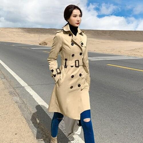 2020 Autumn Windbreaker Double-breasted Female Long-sleeved Lapel Belt Abrigos Long Womens Casual High Waist Trench Coat Z753