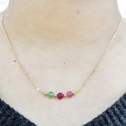 Delicate Faceted Red Ruby Green Emerald Necklace Gold Filled Neck Chain Pendants Boho Hand Made Rainbow Necklace Collier Femme