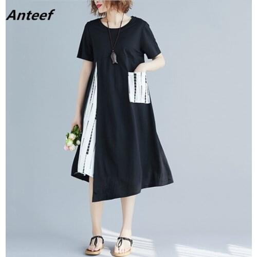 Short sleeve black cotton linen vintage floral women casual loose summer sun dress elegant clothes 2021 ladies dresses sundress