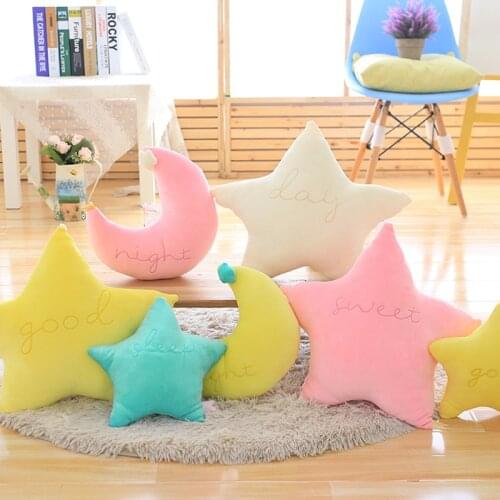 1pc Plush Stars Moon Sky Pillows Sleeping Smile Stuffed Embroidered Pillow Cushion Room Cot Decor Nature Pillow Baby Girl Gifts