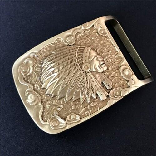 Indian Chief Belt Buckle Solid Brass Cowboy Belt Diy Accessories Men Belts Buckles Luxury Male Jeans Strap Buckle Belt BK0068