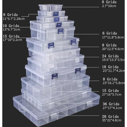 Adjustable 3-36 Grids Compartment Plastic Storage Box Jewelry Earring Bead Screw Holder Case Display Organizer Container
