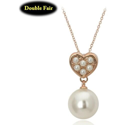 Heart Simulated Pearl Romantic Necklace & Pendants Rose Gold Color Fashion Jewelry For Women Chains DWN145