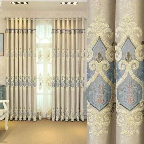 European Style 2021 Luxury Luxury Embroidered Simple Modern Villa Bay Window Curtains for Living Dining Room Bedroom Study