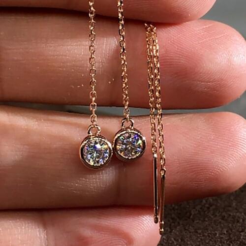 18K Rose Gold 4 Carat Drop Earrings Women Wedding Anniversary Engagement Party 2 ct Round Bubble Tassel Moissanite Diamond