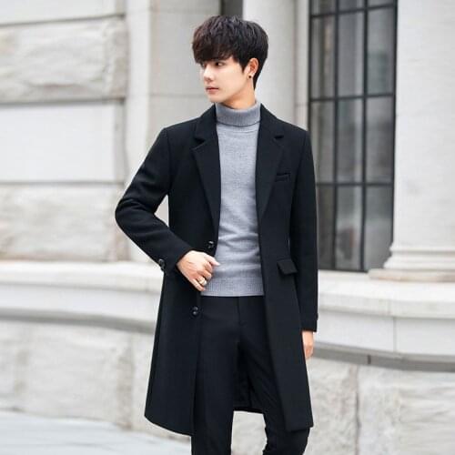 Wool Long Coat Men Black Winter Jacket Men Casual Mens Coats Overcoats Outwear Woolen Male Jackets Sobretudo KJ263 s s en s