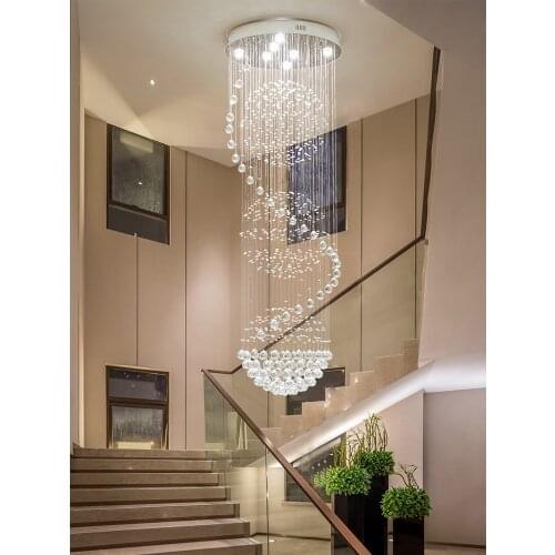 Revolving staircase chandelier restaurant villa duplex building simple personality transcended crystal long chandelier