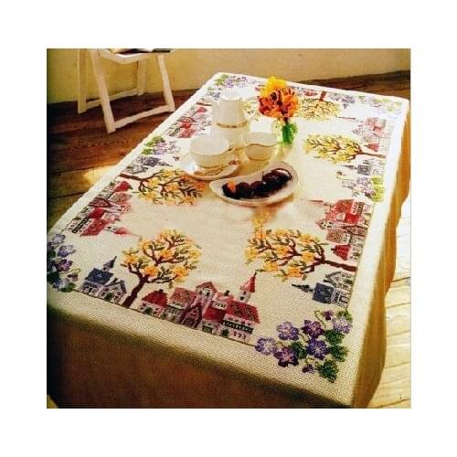 Top Quality lovely counted tablecloth table cross stitch kit house home tree city town