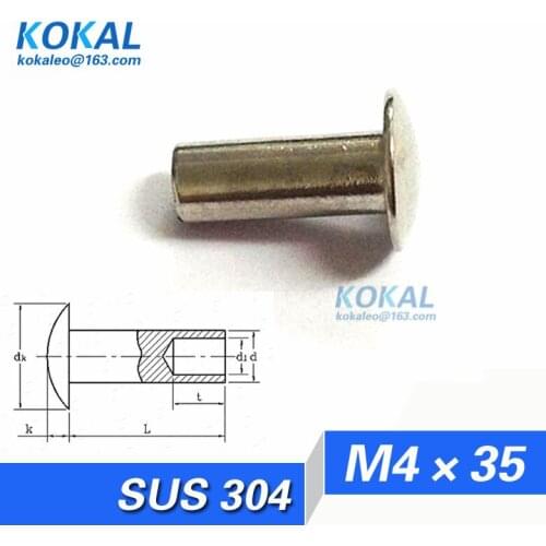 [YK304-M4*35]50PCS Free Shipping sus304 stainless steel rivet M4*35mm semi-tubular oval head rivet with M4 rivet