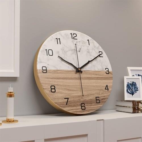 Marble Pattern Iron Wall Clock Nordic Creative Living Room Fashion Wall Clock Home Decoration Bedroom Retro Silent Quartz Clock