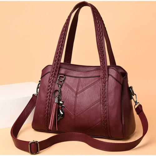 Female bag 2020 new middle-aged mother bag simple handbag wild soft leather large capacity ladies shoulder messenger bag