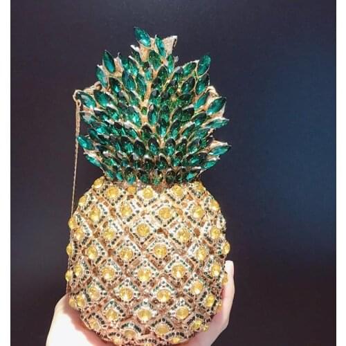 Pooflower Designer Pineapple Diamond Evening Bag Women Wedding Party Clutch Purse Crystal Minaudiere Bridal Bling Prom Bag ZH500