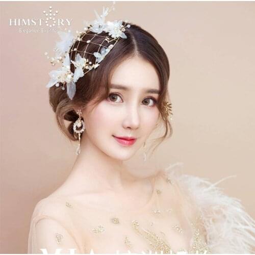 HIMSTORY Handmade Bridal Wedding Fedoras Hair Jewelry Flower Silk Yarn Headpieces Wedding Accessories Beautiful Hat Headwear