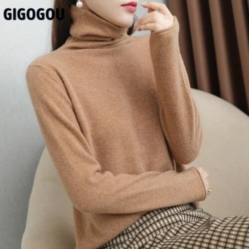 GIGOGOU Pile Collar Wool Womens Turtleneck Sweaters Korean Fashion Long Sleeve Pullovers Top Soft Female Jumper Ladies Sweaters