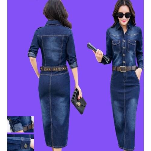 Spring and autumn new Slim was thin package hip denim dress and long sections womens casual long-sleeved One step tight dress