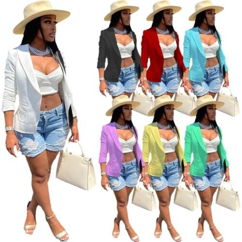 2021 Women Office Lady Jacket Coat Solid Color Turn Down Collar Full Sleeve Summer Clothes For Women Coat