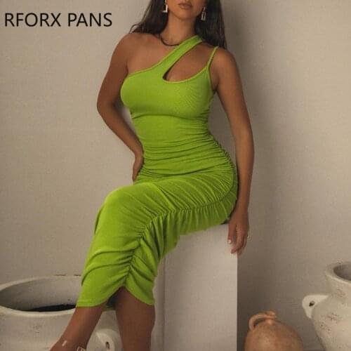 Women One Shoulder Cutout Ruched Skinny Dress Bodycon Dress Sexy Party Dress for Women Dress 2021