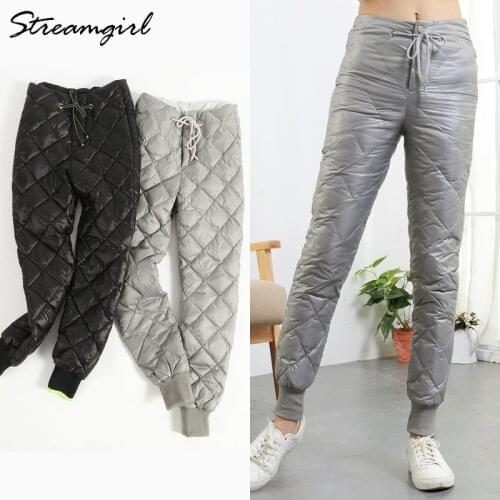 Streamgirl Winter Duck Down Pants Women Trousers High Waisted Warm High Waist Women Pants Winter Plus Size Trousers Female