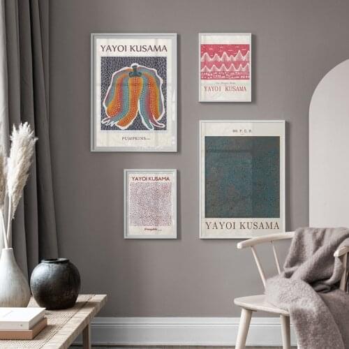Famous Yayoi Kusama Exhibition Poster Abstract Pumpkins Canvas Painting Museum Print Wall Art Picture for Living Room Home Decor
