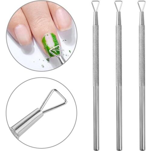 1 PC Nail Polish Remover Stainless Steel Durable Silver Dead Skin Pusher Triangle Stick Nail Art Beauty Tool Trimmer Manicure